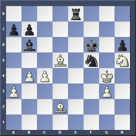 Position après 4.Ch4+ : l'échec perpétuel par 4...Rf5 5.Cf4+ Rg6 6.Ch4+ est inévitable.